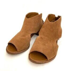 Rowen Ankle Boots Booties Women Sz 6.5 Camel Suede Leather Open Peep Toe Tassel